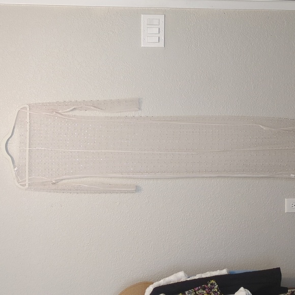 Amazon cream mesh sheet pearl studded long sleeve maxi length swim cover up - Picture 9 of 11